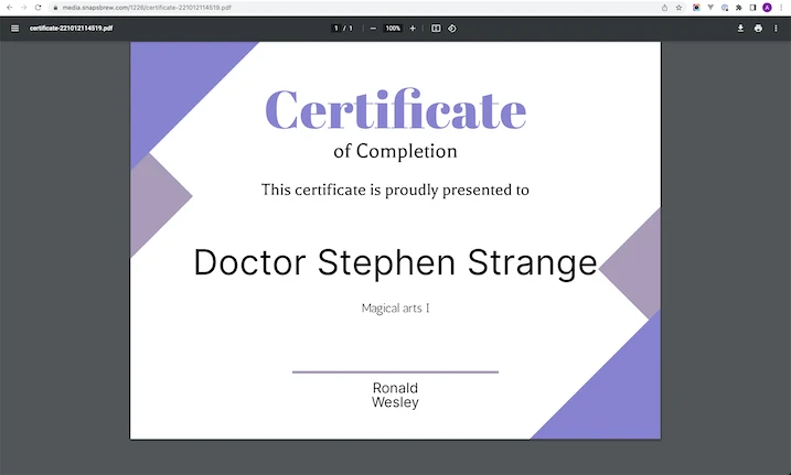 Certificate pdf screenshot